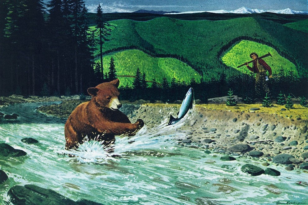 "Catching Salmon" Painting Print on Wrapped Canvas