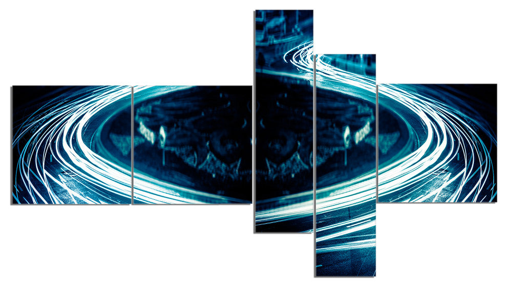Blue Light Trails, Abstract Canvas art print, 60"x32", 5 panels