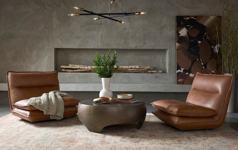 Colson Swivel Armless Chair, Cognac Leather