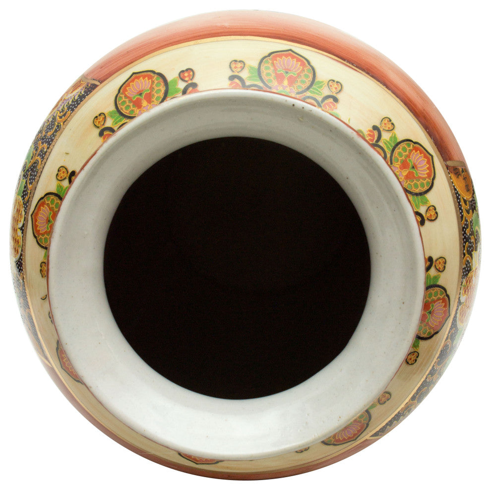 14" Satsuma Peacock Porcelain Tung Chi Vase