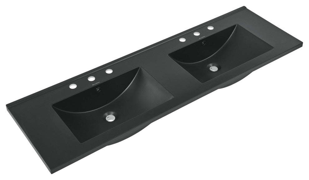 60" Vanity Top Bathroom Sink, Matte Black With 3 Holes