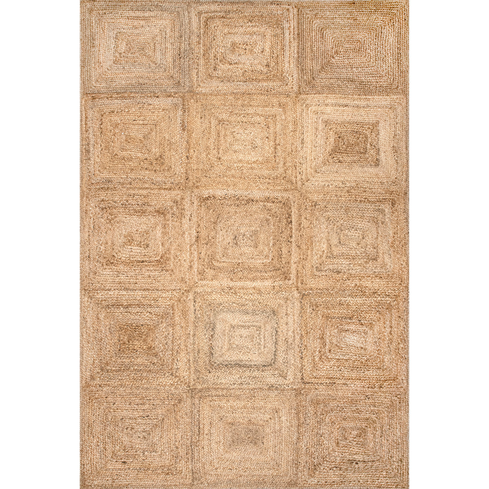 Juniper Tiled Jute Area Rug, Natural 10''x14''