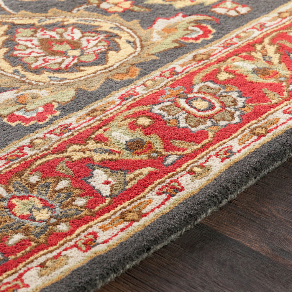 Middleton Traditional Bright Red, Charcoal Area Rug, 2'x3'
