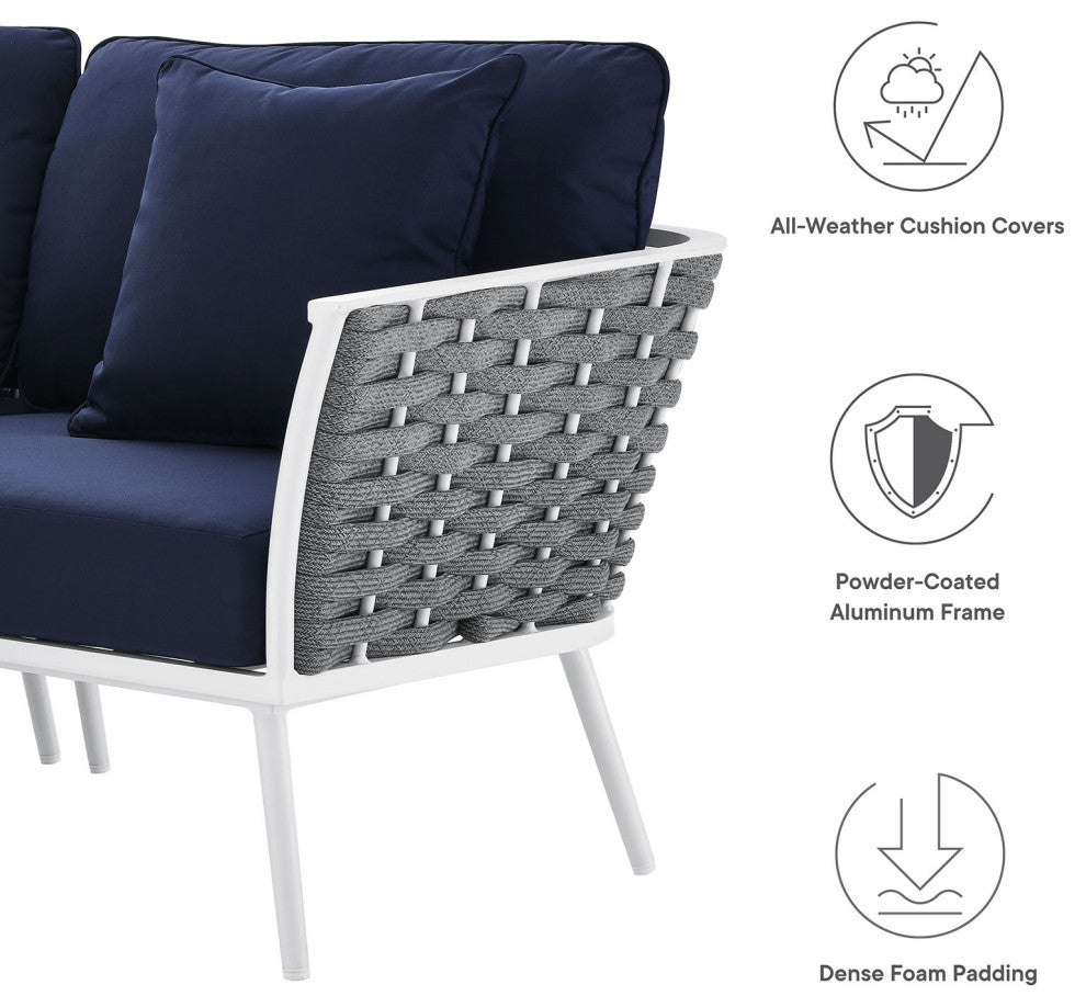 Outdoor Patio Aluminum Outdoor Patio Aluminum Small Sectional Sofa, White Navy