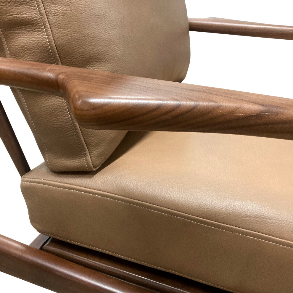 Nativa Interiors Sotello Mid-Century Modern Geniune Leather Chair, Caramel