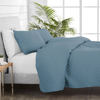 Bare Home Diamond Stitched Coverlet Set, Coronet Blue, Twin/Twin Xl