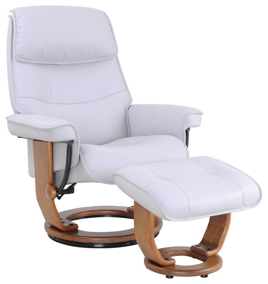 HomeRoots Contemporary Silver Gray Swivel Recliner and Ottoman Set