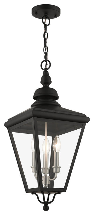 3 Light Black Outdoor Large Pendant Lantern, Brushed Nickel