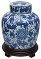 10" Floral Blue and White Porcelain Ginger Jar
