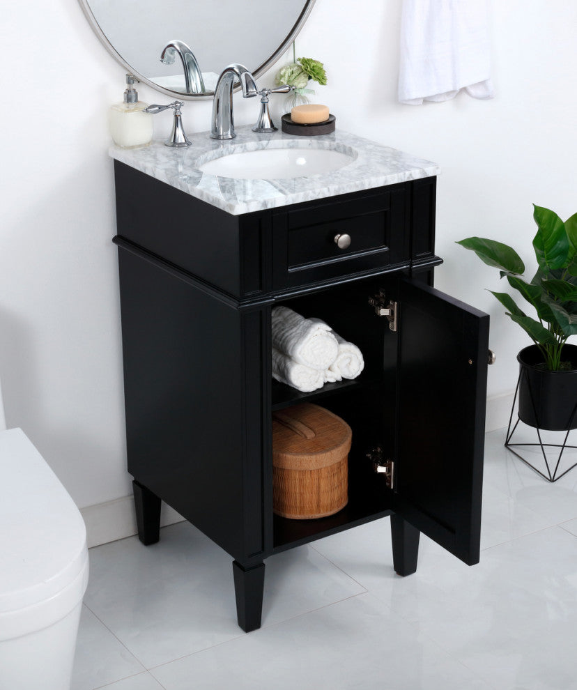 Home Living Vanity with Carrara White Marble Countertop, Black, 18", Single Sink