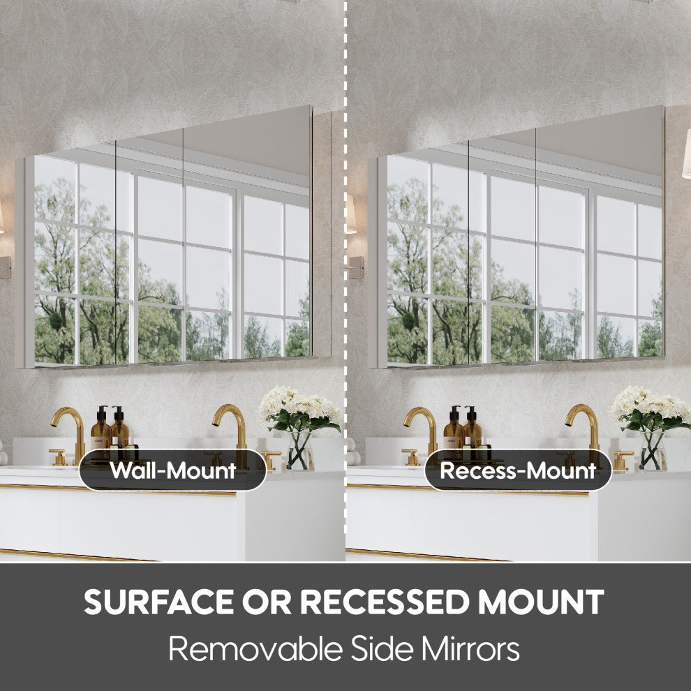 Recessed/Surface Mount Bathroom Medicine Cabinet, Reverse Installation, 52"x30"