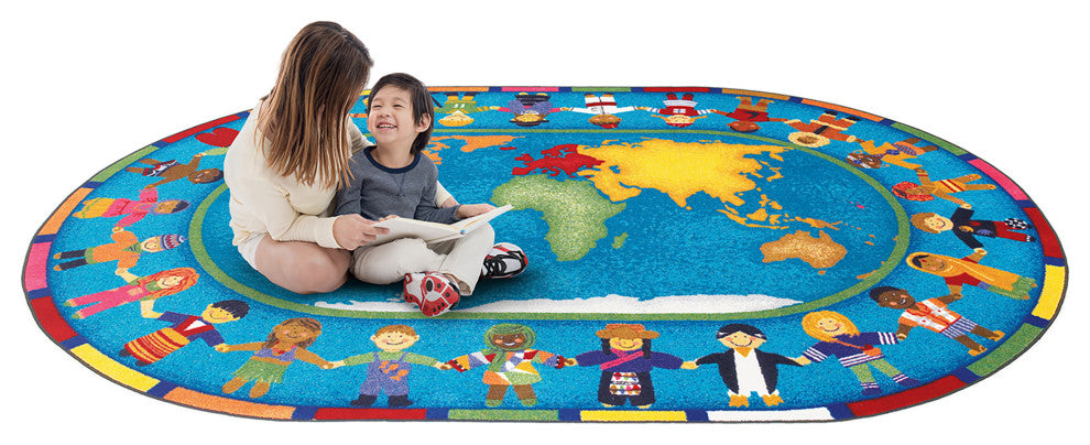 Kid Essentials Rug, Hands Around the World, 7'8"x10'9" Oval