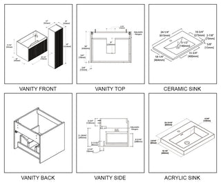Floating Bathroom Vanity with Sink, Wall Mounted Vanity, Blue, 24" W/ Sink