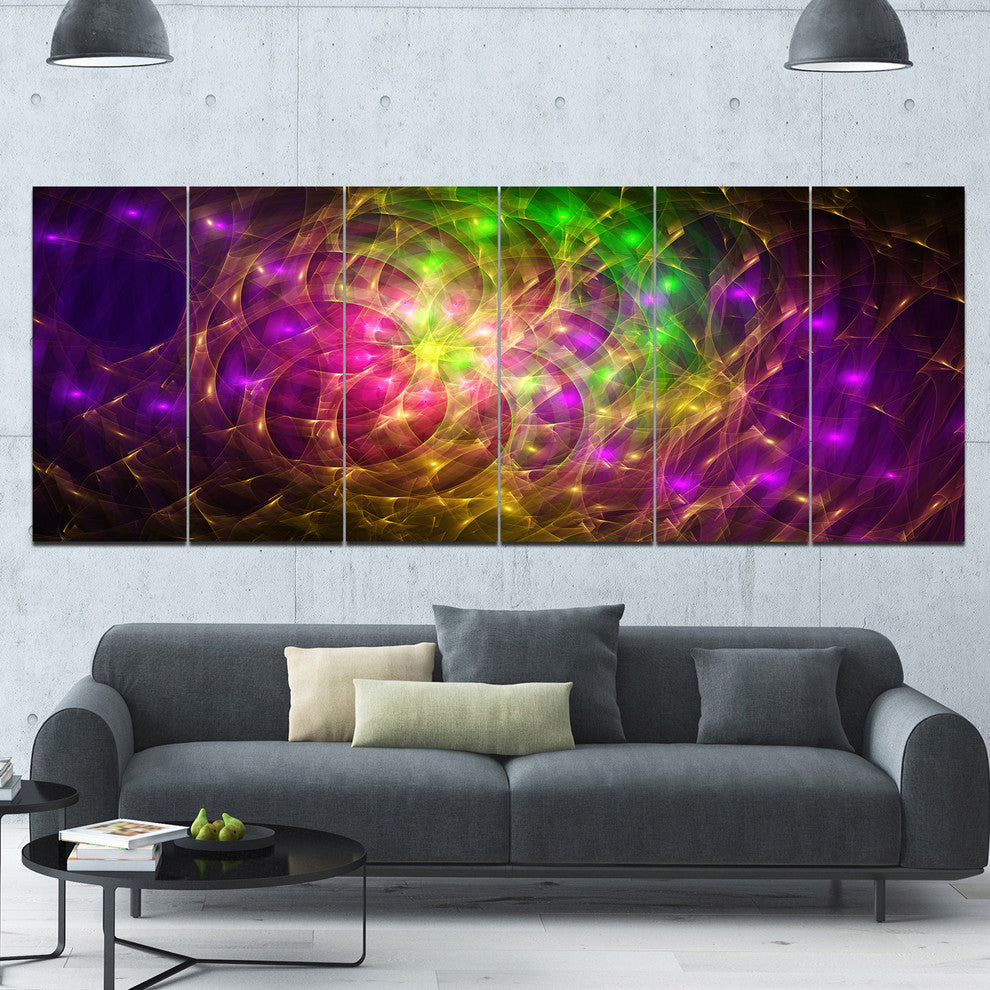 Purple Green Symphony of Colors, Abstract Wall Art Canvas, 70"x28", 6 Panels