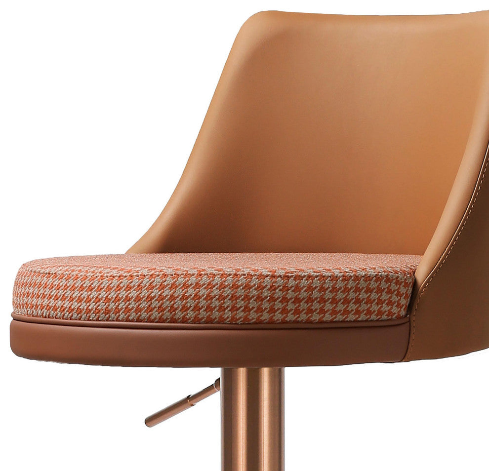 Reagan Cafe Au Lait Houndstooth Adjustable Swivel Stool - Cafe Au Lait