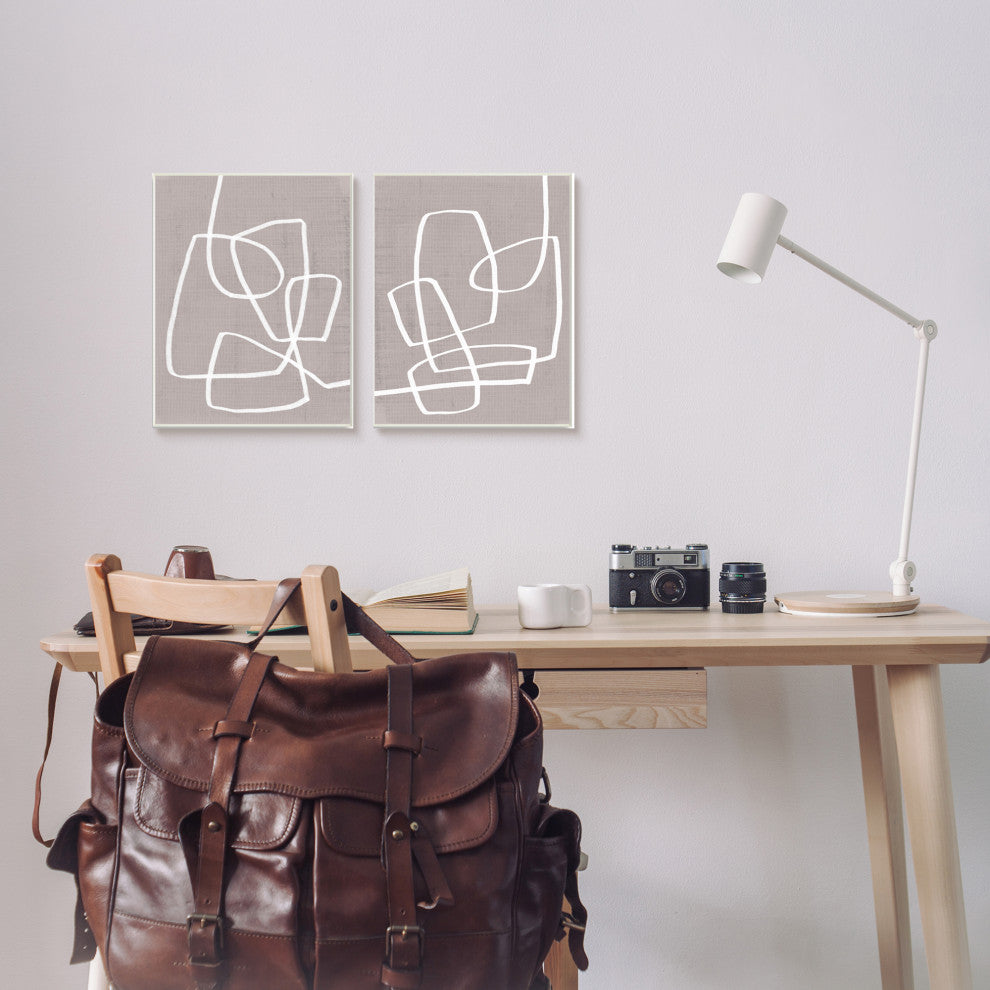 Abstract Busy Line Minimal Boho Design Brown White,2pc, each 10 x 15