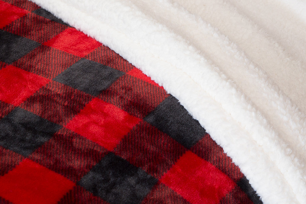 Carstens Red Lumberjack Buffalo Plaid 3-Piece Sherpa Fleece Bedding Set, Queen