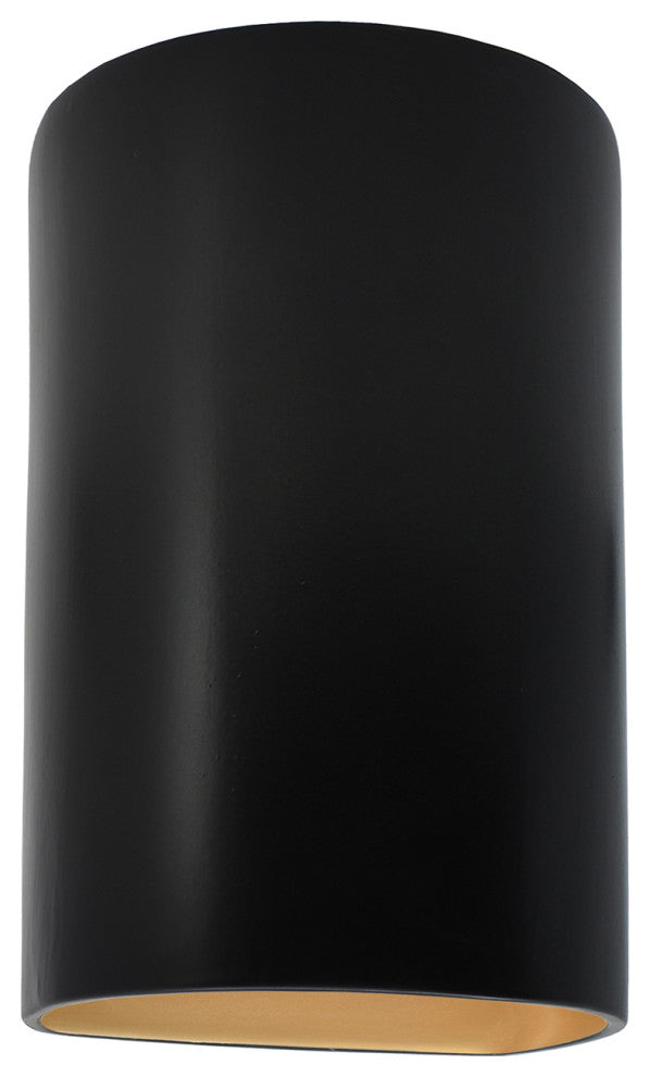 Ambiance Small Cylinder Outdoor Wall Sconce, Closed, Carbon Black, Gold, E26