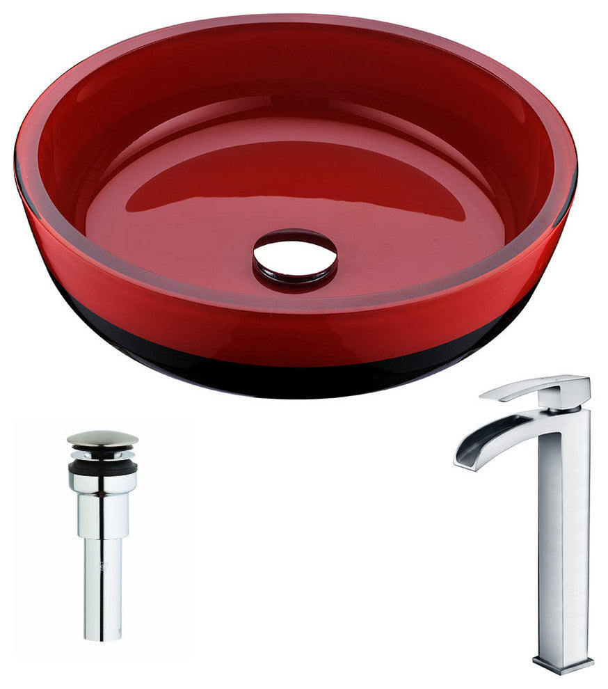 ANZZI Schnell Series Deco-Glass Vessel Sink with Key Faucet, Polished Chrome