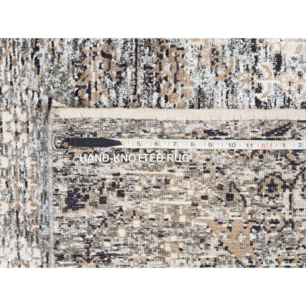 Gray, Modern, Silk with Textured Wool, Hand Knotted, Rug , 4'1" x 6'0"