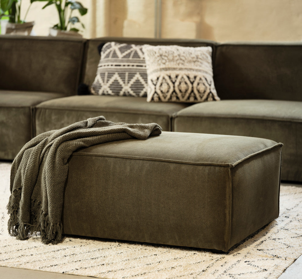 Burt Modular Ottoman, Olive Green Corduroy
