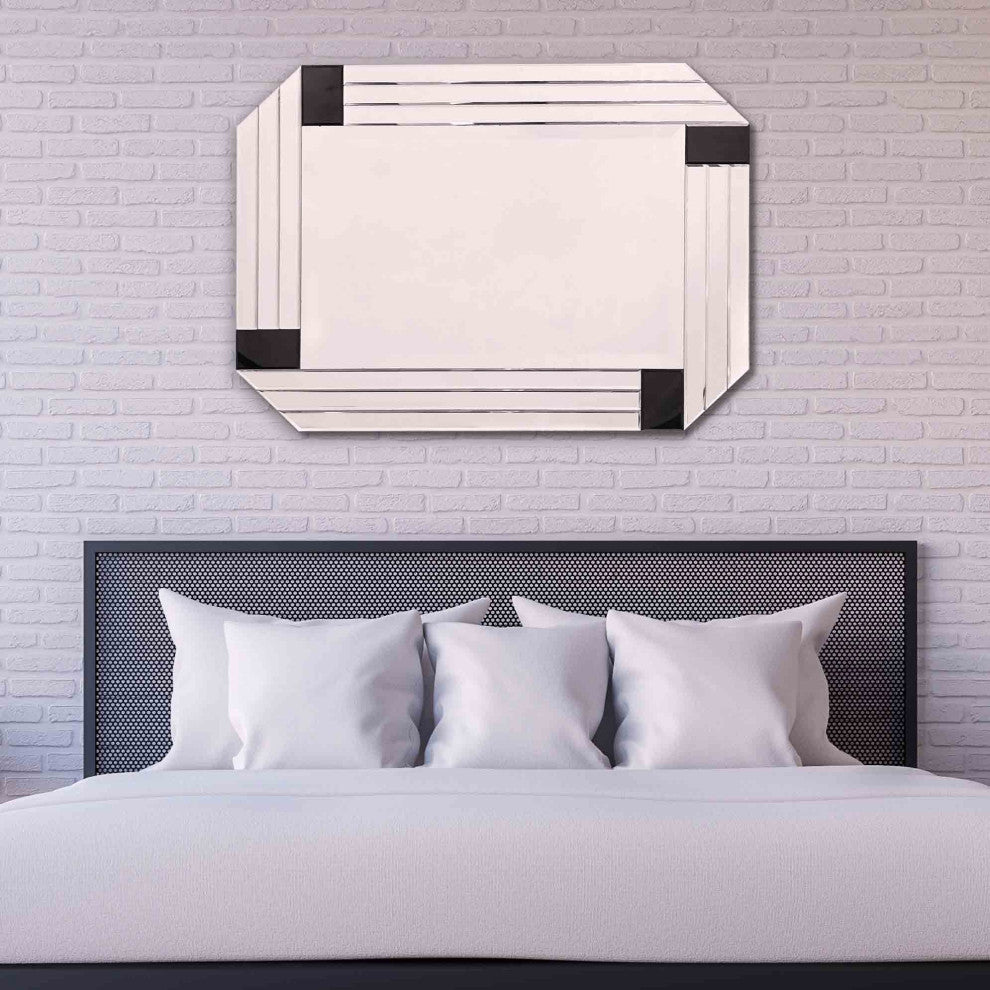 Silver Round Mirror With Black Corners
