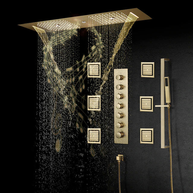 LED Mist Shower System With Hand Shower, Style B - Phone Control Light
