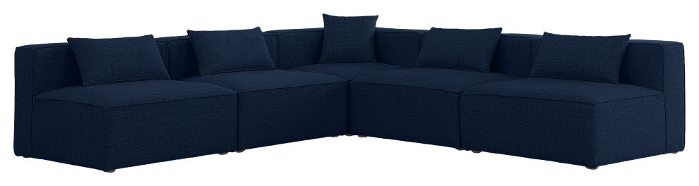 Cube Upholstered Modular Sectional, Navy, 5-Piece: 4 Armless Chair, 1 Corner Chair, Linen Texured Fabric