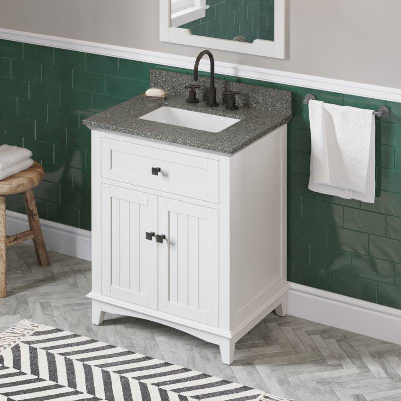 Savino Modern 30" White Single Sink Vanity, Boulder Cultured Marble Vanity Top