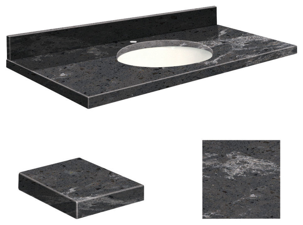 Quartz 43"x22" Vanity Top, White Bowl, Milky Way, Single Hole