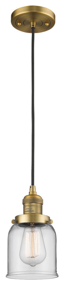 1-Light Small Bell 5" Pendant, Brushed Brass, Glass: Clear