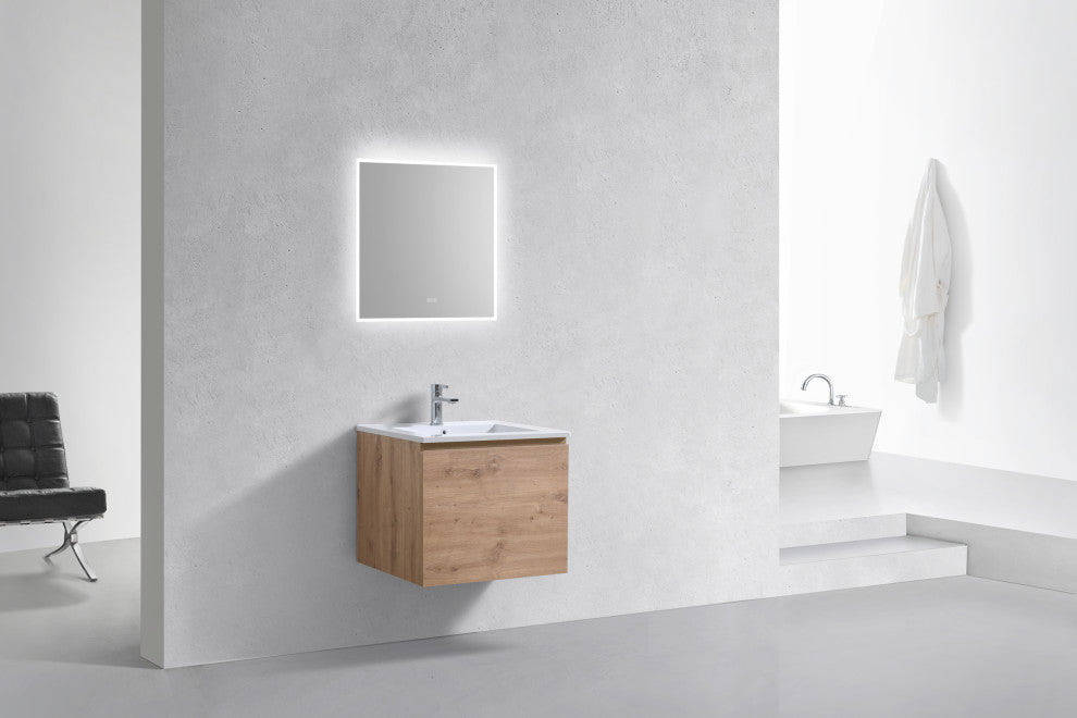 Balli 24" Wall-Mount Modern Bathroom Vanity, White Oak