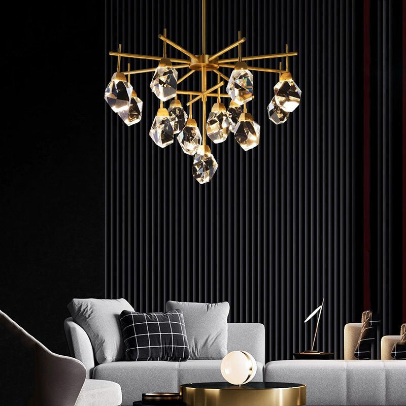 Gold Diamond Crystal Three Layer Led Copper Creative Chandelier, 13lights