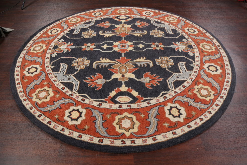 Traditional Floral Round Oriental Wool Area Rug Hand-tufted Carpet 8x8