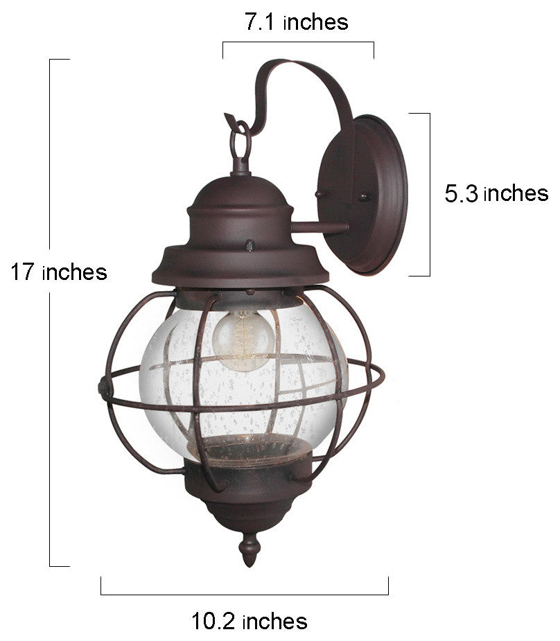 Outdoor Wall Sconce, Lantern Wall Sconce, Oil Rubbed Bronze, Clear Seeded Glass