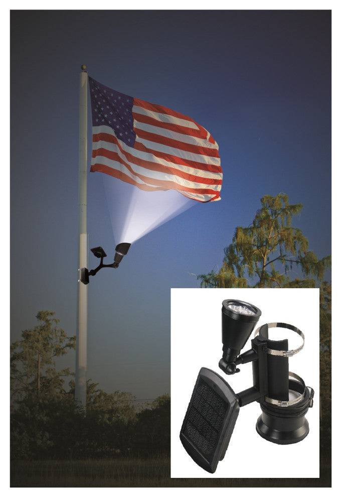 Black Outdoor Solar Powered 4-LED Flagpole Light