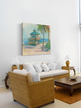 "Beach Caf " Painting Print on Wrapped Canvas, 24"x24"
