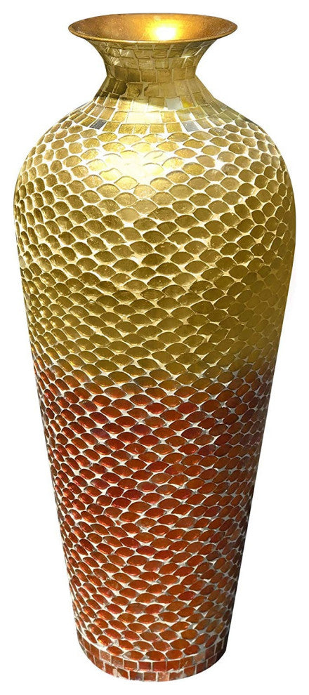 Home Decor Geometric Pattern Metal Floor Vase with Glass Mosaic in shades