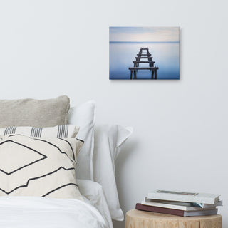 Soft Blue Lake and Abandoned Pier Coastal Landscape Photo Canvas Wall Art Print, 12" X 16"