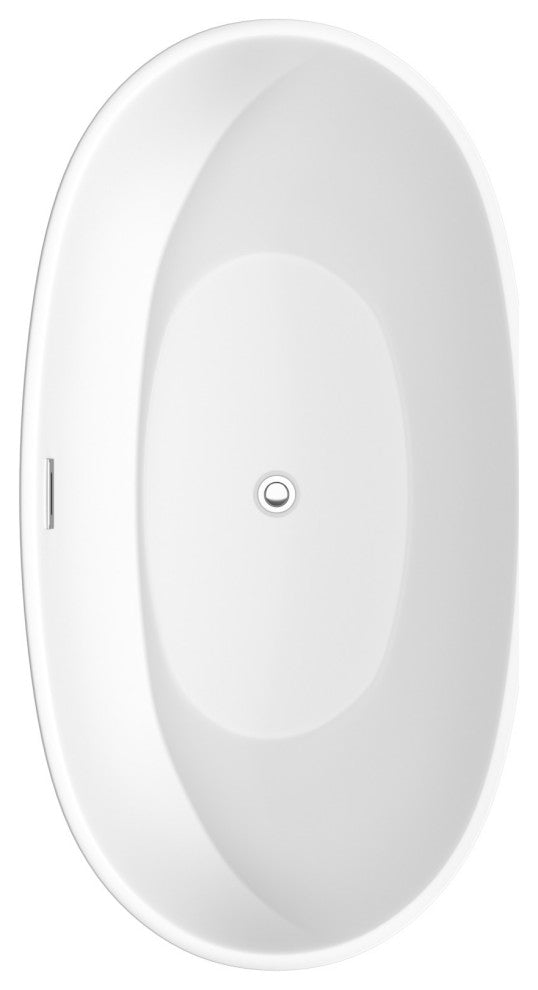 Juno 59" Freestanding Matte White Tub, Polished Chrome Drain and Overflow Trim