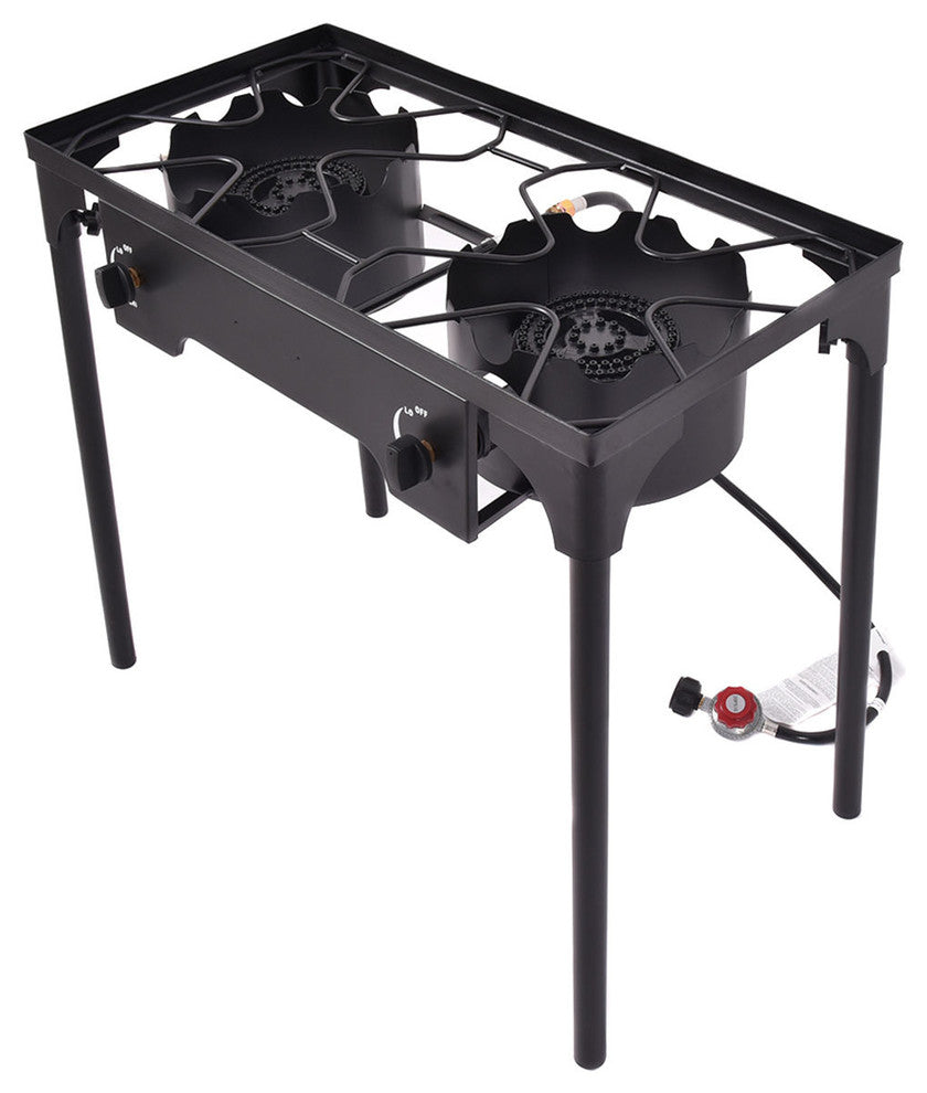 Costway Double Burner Gas Propane Cooker Outdoor Picnic Stove Stand BBQ Grill