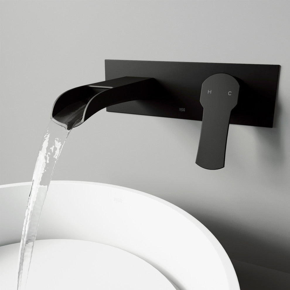 VIGO Cornelius 3" H Single Handle Wall Mount Bathroom Faucet, Matte Black