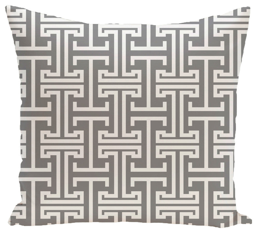Greek Isles Geometric Print Pillow, Classic Gray, 16"x16"
