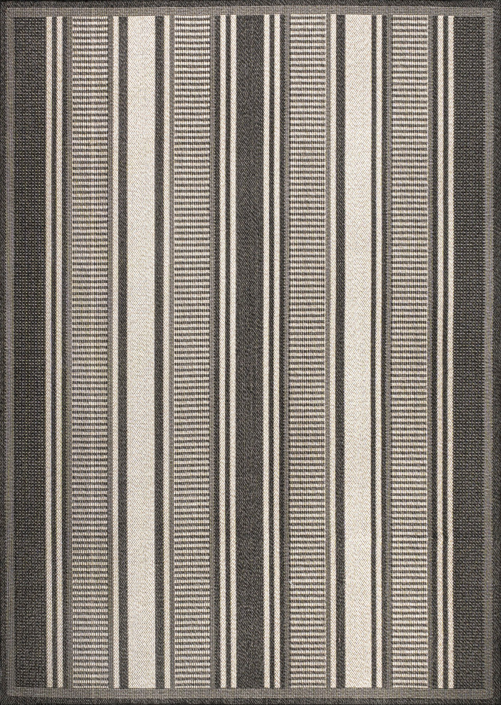 Haynes Modern Double Stripe Indoor/Outdoor Area Rug, Black/Cream, 8x10