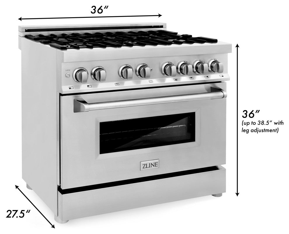 ZLINE 36" Dual Fuel Range With Griddle, Stainless Steel