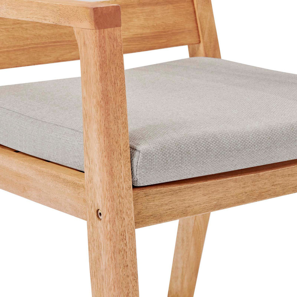 Side Dining Chair and Table Set, Wood, Brown Natural Taupe Gray, Modern, Outdoor
