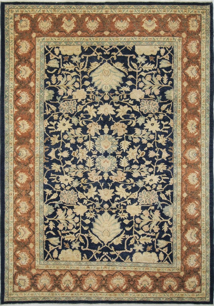 Peshawar Hayes Blue Hand-Knotted Rug, 9'1x12'4