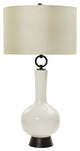 White Ceramic Table Lamp with Oil Rubbed Bronze Metal Accents, 33"