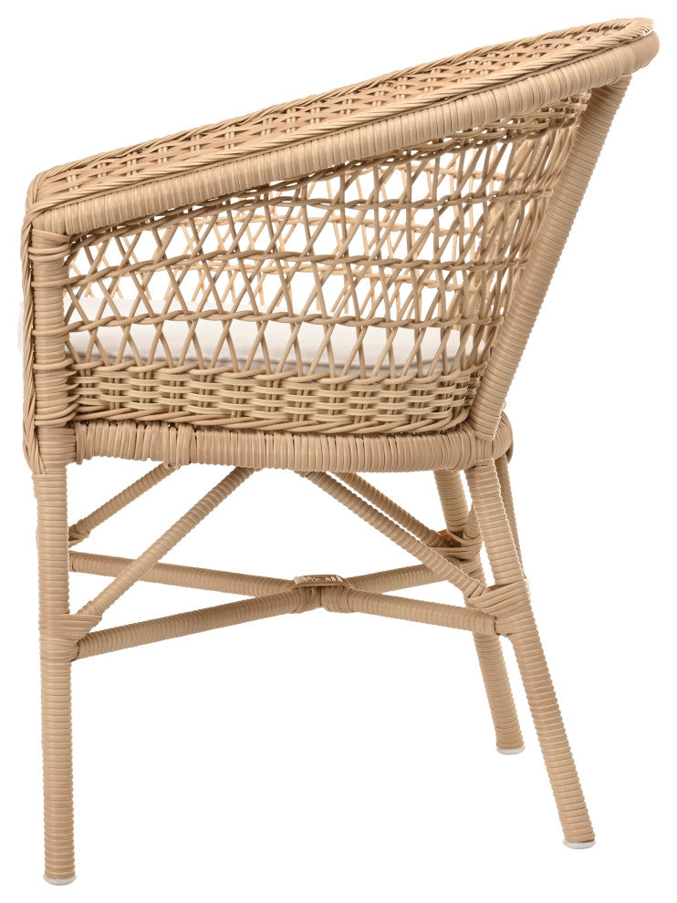 Emma Dining Chair With Cushion, Natural Finish, Canvas White Upholstery