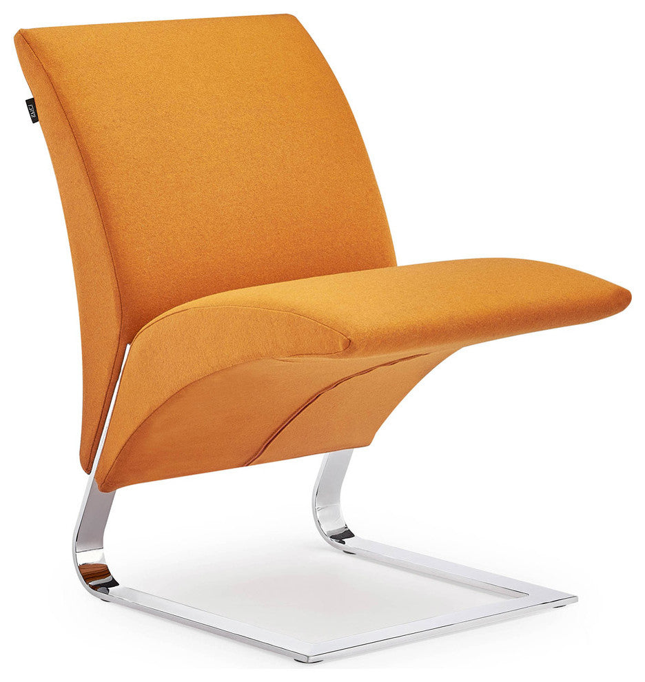 Modern Bouncee Chair Orange Cashmere Fabric Upholstery Polished Chrome Base